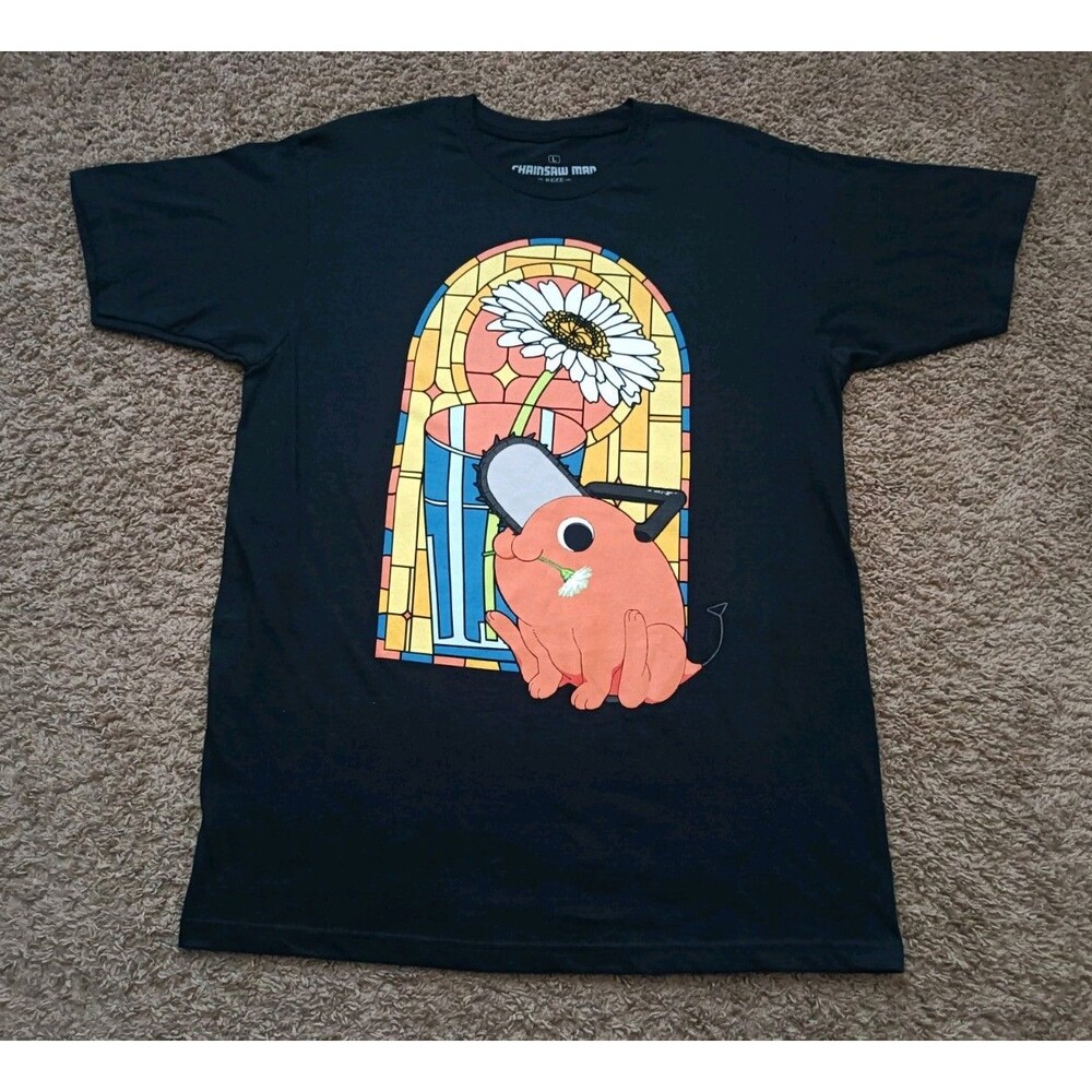 Chainsaw Man Graphic Print T-Shirt Men's Large Black Crew Neck Short Sleeve